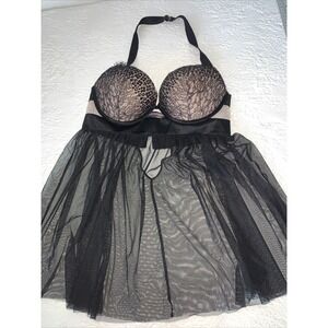 Victorias Secret Eyelash Lace Babydoll Lace Sheer 34D Nightie